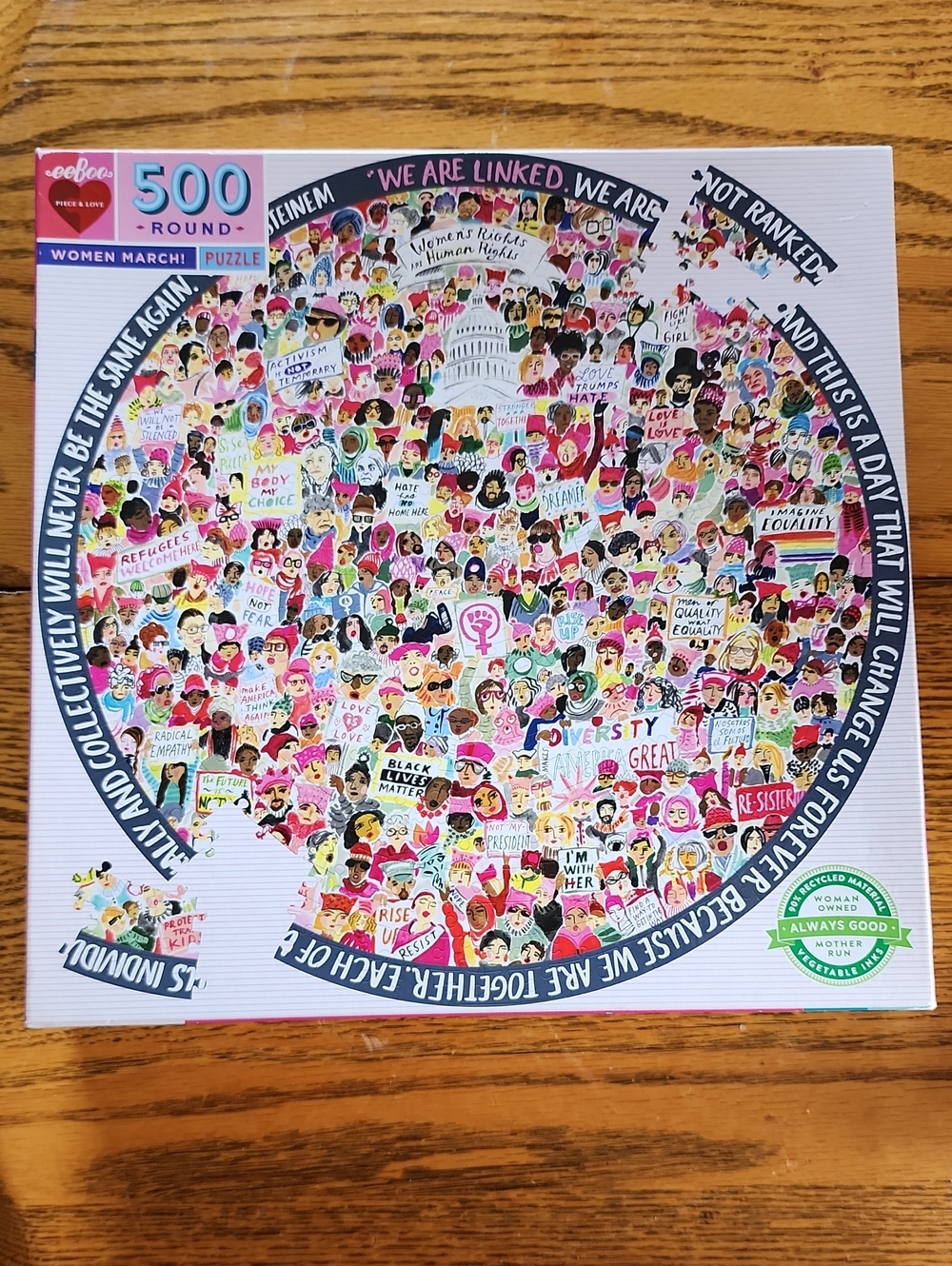 eeBoo Women March 500-Piece Round Puzzle — Multicolor.  COMPLETE